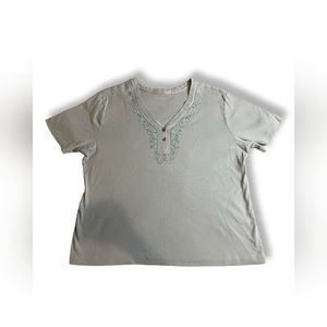 Mountain Lake Light Blue/Blue Embroidered VNeck Short-Sleeve Top, Size 3X